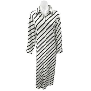 Eloquii Black White Striped Long Sleeve Slit Belted Button Maxi Shirt Dress 14